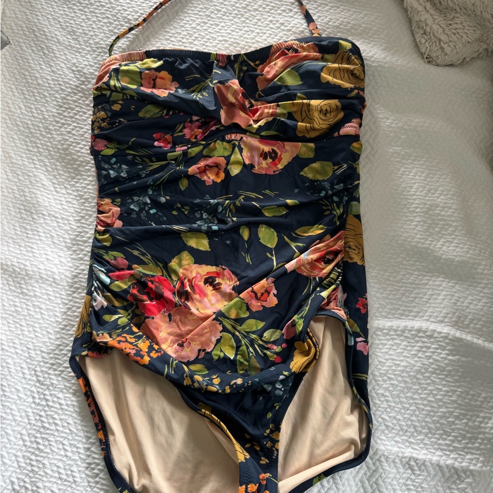 Garnet Hill Floral One Piece Swimsuit - Navy and Multicolor